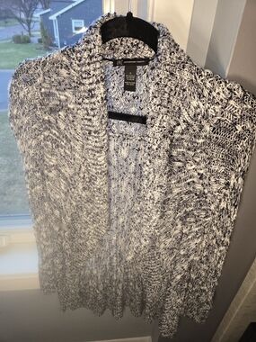 INC International Concepts Navy & White Marled Open-Front Cardigan